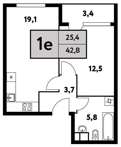 1-комнатная квартира без отделки, 42.8 м2, 18 этаж, сдача 4 квартал 2023 г., ЖК Фестиваль Парк - 2, корпус 25 - объявление 1661755 - фото №1