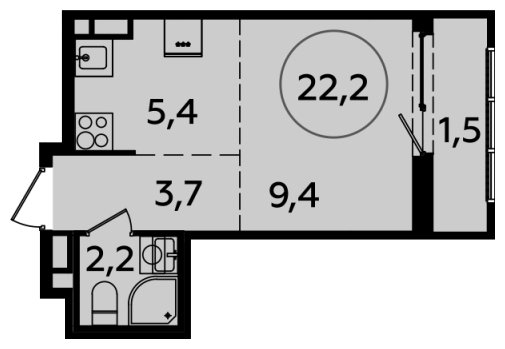 Студия с полной отделкой, 22.2 м2, 7 этаж, сдача 2 квартал 2024 г., ЖК Испанские кварталы, корпус 8.1 - объявление 1697379 - фото №1