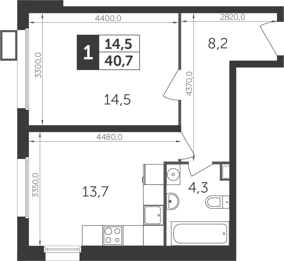1-комнатная квартира с частичной отделкой, 40.5 м2, 8 этаж, дом сдан, ЖК Датский квартал, корпус 1 - объявление 2266970 - фото №1