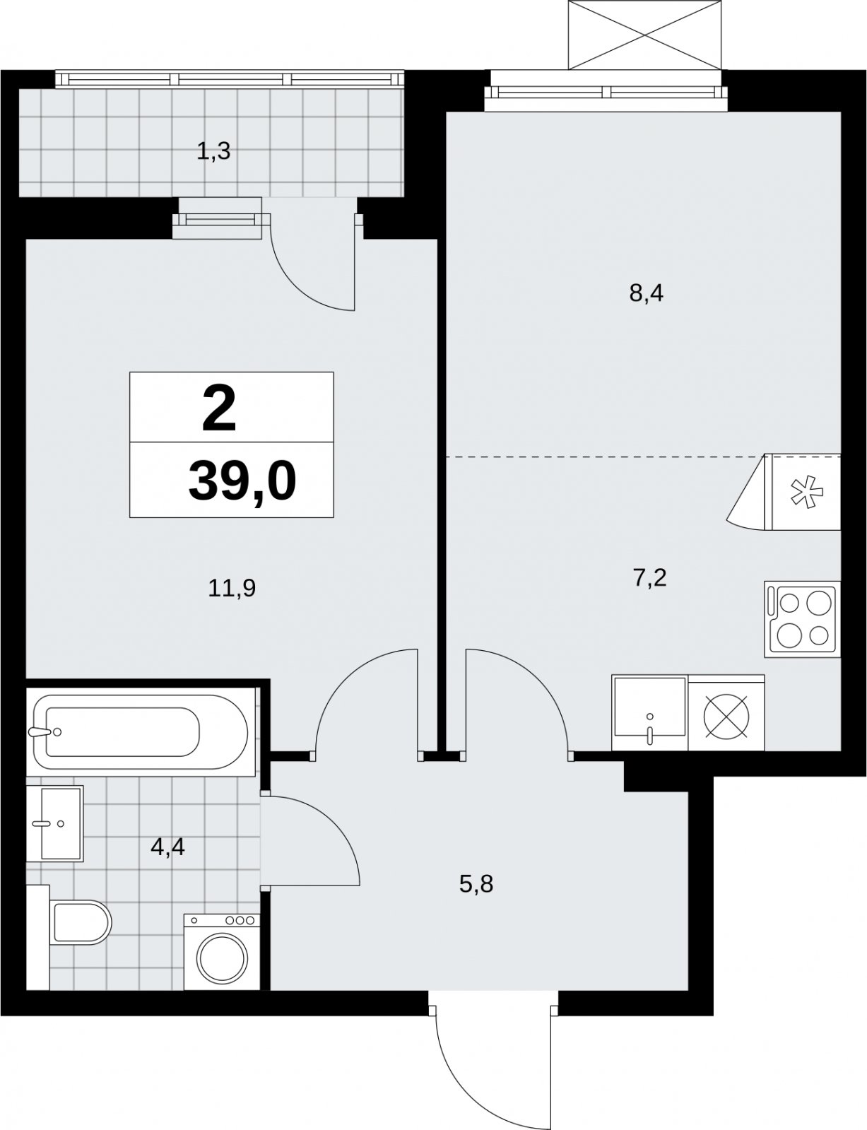 2-комнатная квартира (евро) без отделки, 39 м2, 8 этаж, сдача 2 квартал 2026 г., ЖК Бунинские кварталы, корпус 9.1 - объявление 2323937 - фото №1