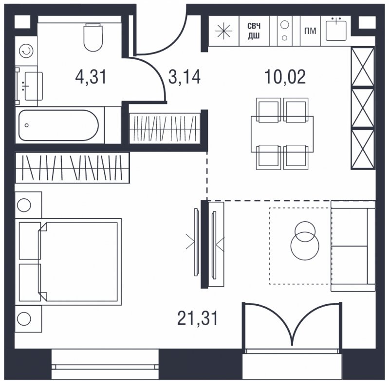 1-комнатная квартира без отделки, 38.89 м2, 7 этаж, сдача 3 квартал 2023 г., ЖК AFI Park Воронцовский, корпус 1 - объявление 1815998 - фото №1