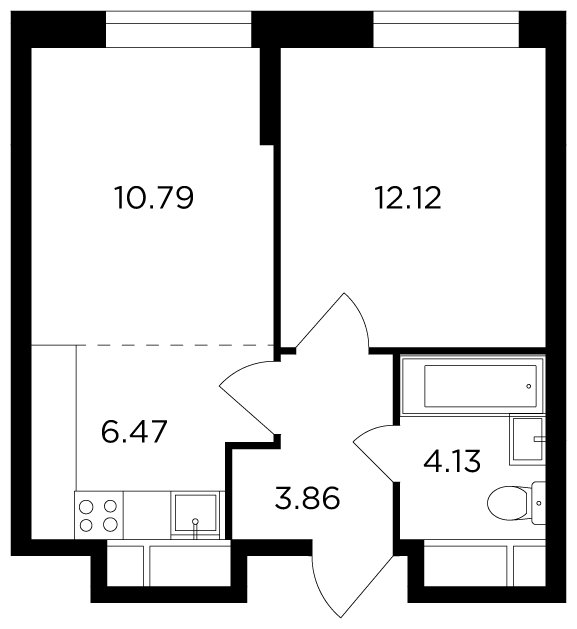 2-комнатная квартира (евро) без отделки, 37.37 м2, 3 этаж, сдача 2 квартал 2022 г., ЖК КутузовGRAD 2, корпус 6 - объявление 1685657 - фото №1