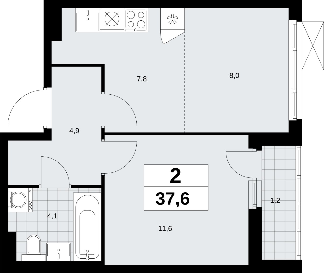2-комнатная квартира (евро) без отделки, 37.6 м2, 5 этаж, сдача 2 квартал 2026 г., ЖК Дзен-кварталы, корпус 6.1.1 - объявление 2327047 - фото №1