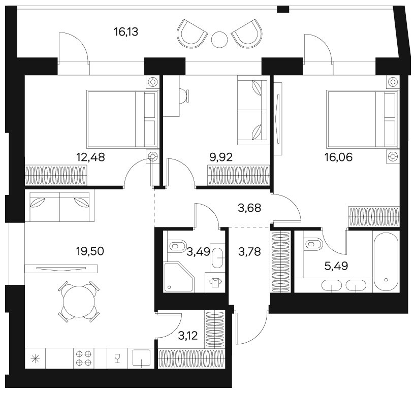 3-комнатная квартира без отделки, 85.61 м2, 19 этаж, сдача 4 квартал 2024 г., ЖК FØRST, корпус 2 - объявление 1942935 - фото №1