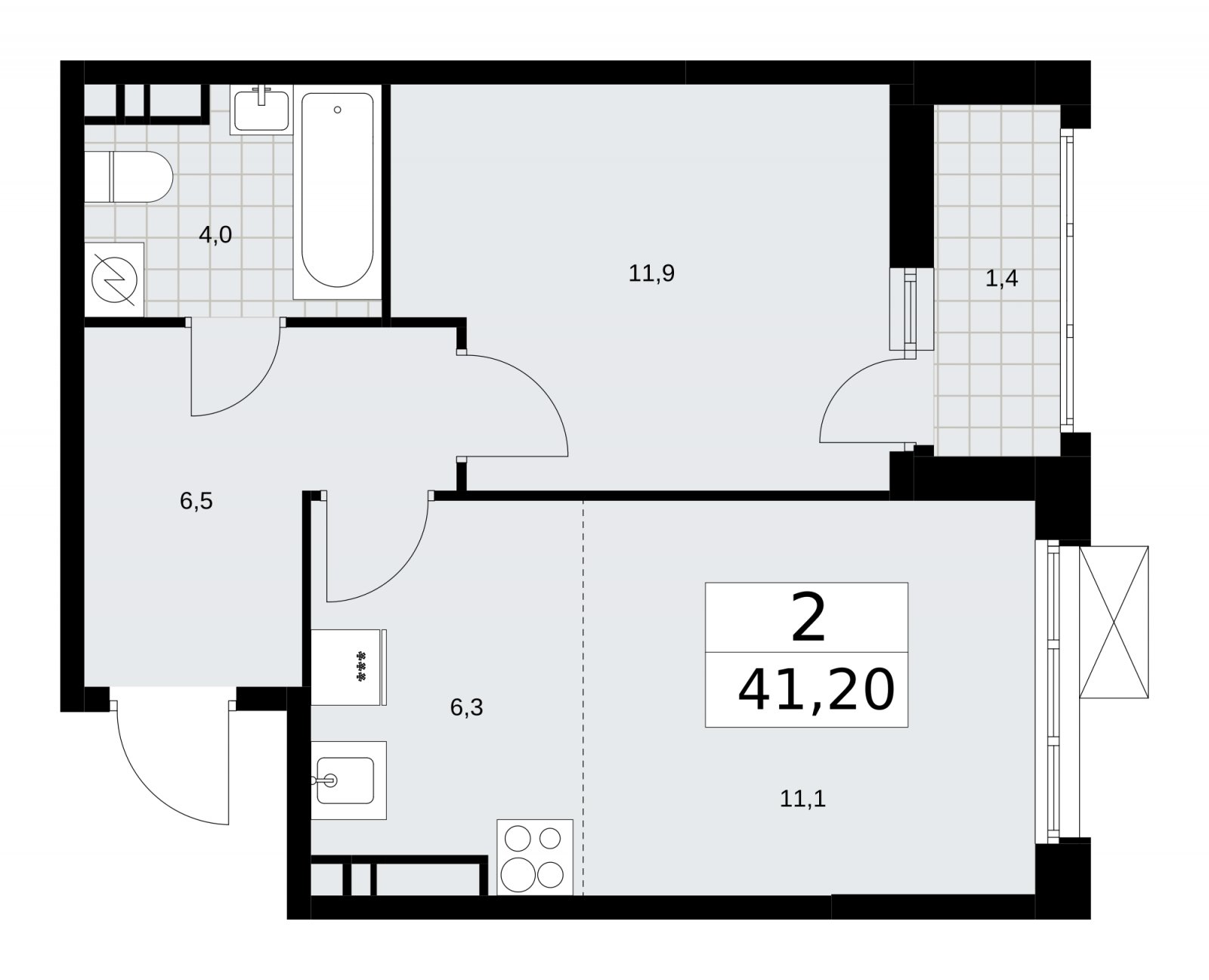 2-комнатная квартира (евро) без отделки, 41.2 м2, 10 этаж, сдача 3 квартал 2025 г., ЖК Скандинавия, корпус 28.2 - объявление 2202379 - фото №1