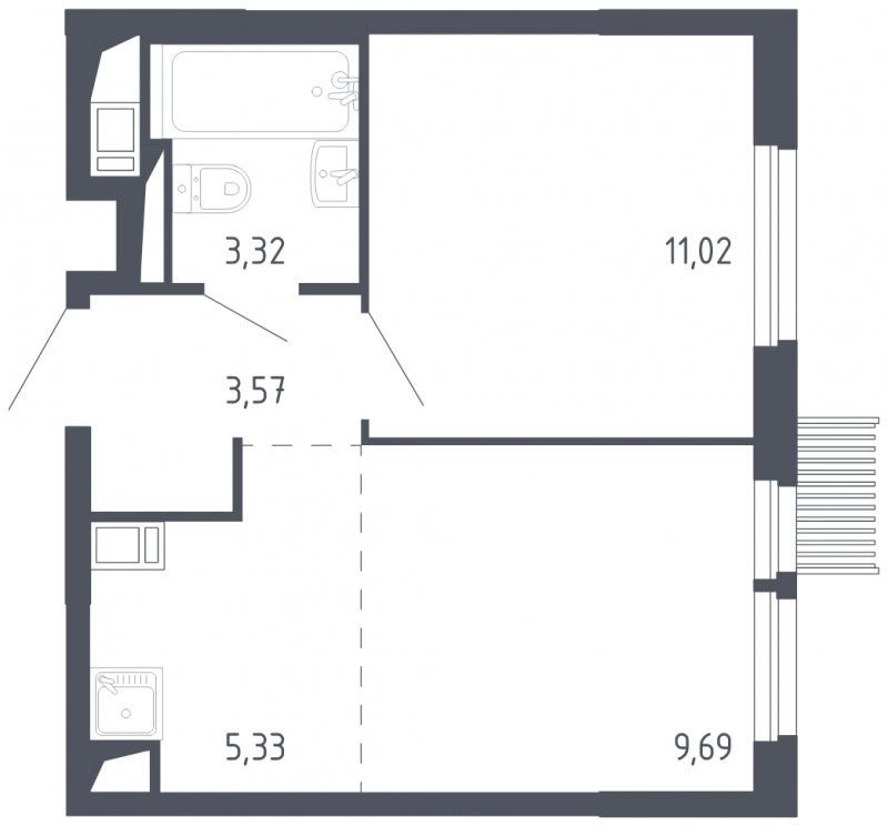 2-комнатная квартира с полной отделкой, 32.93 м2, 15 этаж, сдача 3 квартал 2023 г., ЖК Мытищи Парк, корпус 2 - объявление 1614992 - фото №1