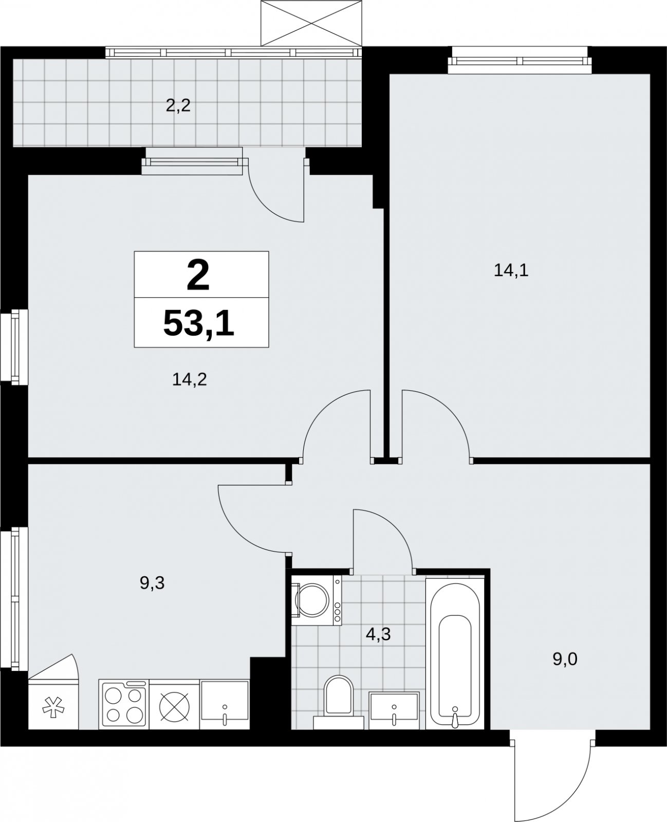 2-комнатная квартира с полной отделкой, 53.1 м2, 3 этаж, сдача 3 квартал 2026 г., ЖК Дзен-кварталы, корпус 6.1.4 - объявление 2328145 - фото №1