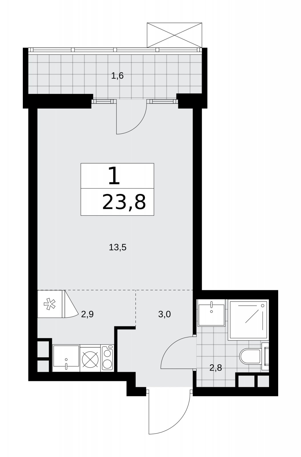 Студия с частичной отделкой, 23.8 м2, 12 этаж, сдача 2 квартал 2026 г., ЖК Деснаречье, корпус 4.5 - объявление 2264505 - фото №1