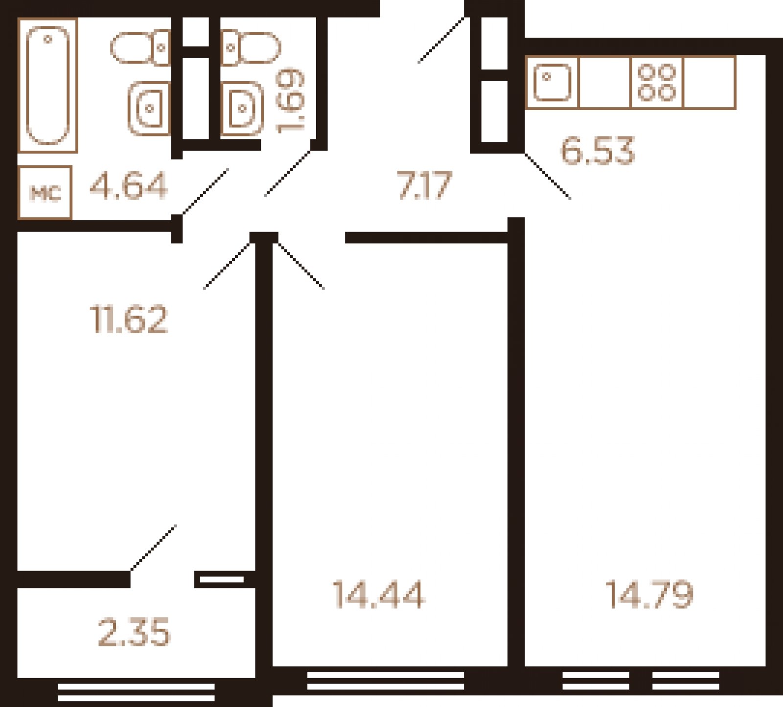 3-комнатная квартира с полной отделкой, 63 м2, 8 этаж, дом сдан, ЖК Миниполис Рафинад, корпус 6 - объявление 2033338 - фото №1