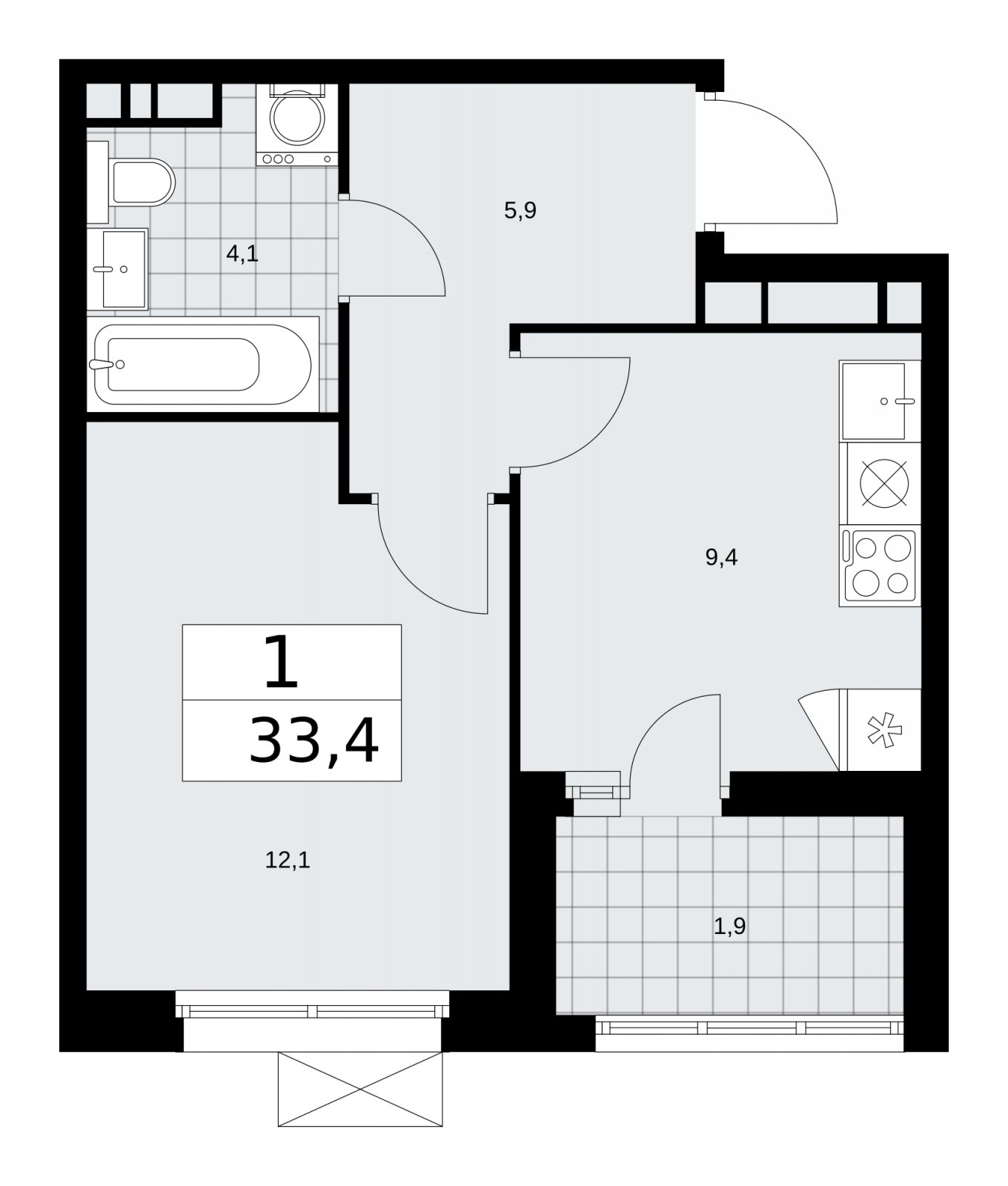 1-комнатная квартира с частичной отделкой, 33.4 м2, 10 этаж, сдача 2 квартал 2026 г., ЖК Скандинавия, корпус 25.2 - объявление 2283538 - фото №1