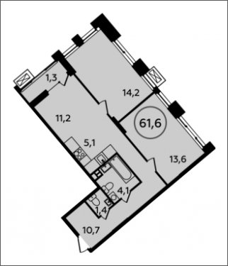 3-комнатная квартира (евро) без отделки, 61.6 м2, 3 этаж, сдача 4 квартал 2022 г., ЖК Прокшино, корпус 2.3 - объявление 1745355 - фото №1