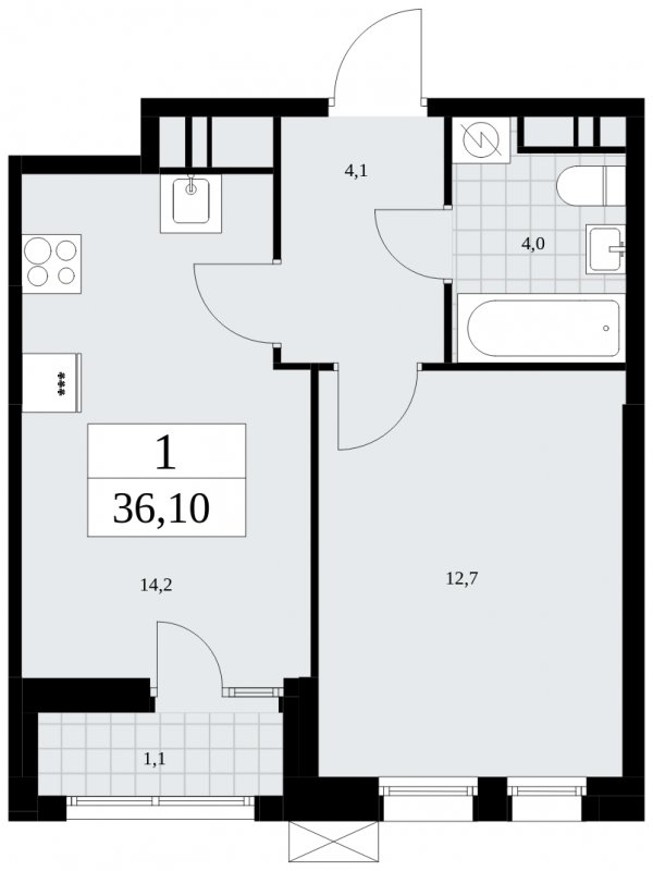 1-комнатная квартира с частичной отделкой, 36.1 м2, 17 этаж, сдача 3 квартал 2025 г., ЖК Дзен-кварталы, корпус 2.1 - объявление 1932304 - фото №1