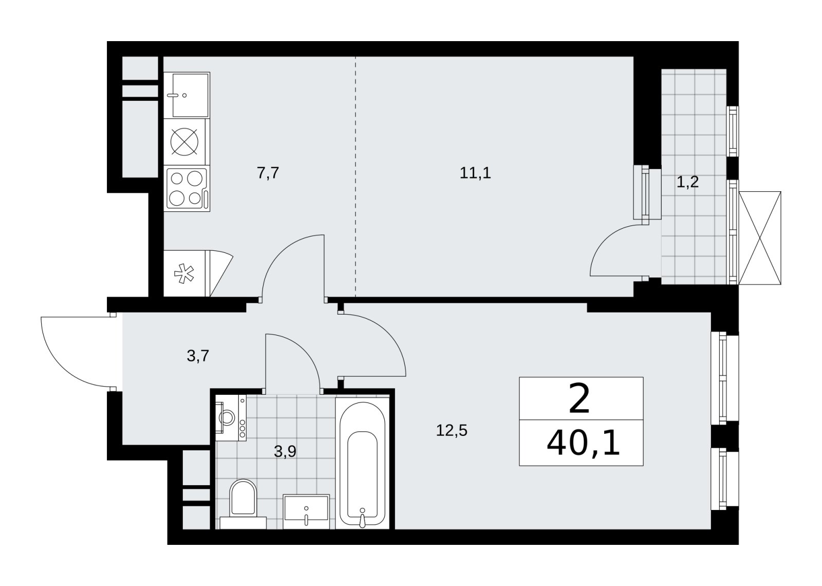 2-комнатная квартира (евро) без отделки, 40.1 м2, 12 этаж, сдача 1 квартал 2026 г., ЖК Скандинавия, корпус 37.2.1 - объявление 2254375 - фото №1