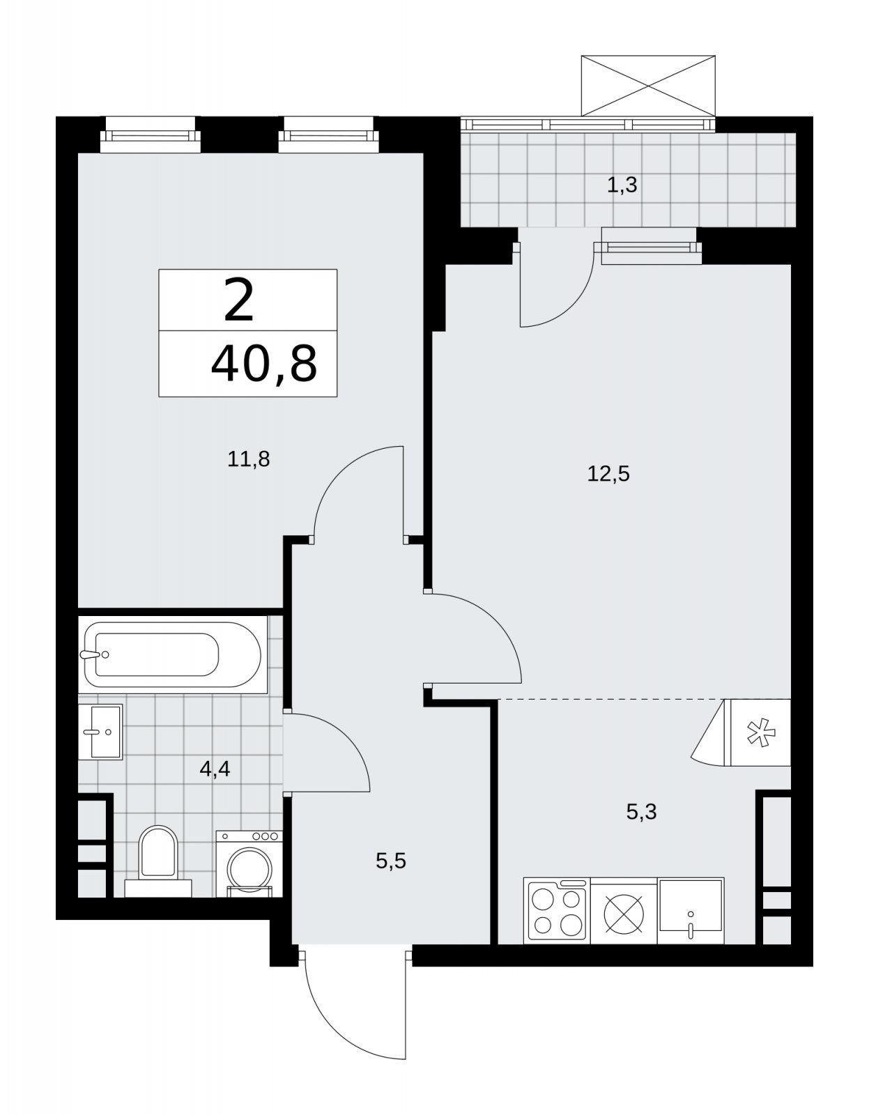 2-комнатная квартира (евро) без отделки, 40.8 м2, 9 этаж, сдача 1 квартал 2026 г., ЖК Прокшино, корпус 11.2.1 - объявление 2269871 - фото №1