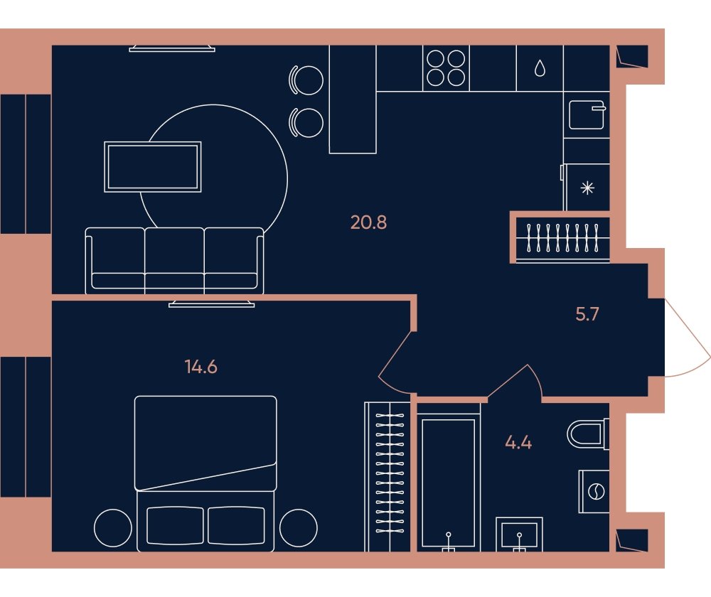 2-комнатная квартира без отделки, 45.5 м2, 9 этаж, сдача 3 квартал 2026 г., ЖК ERA, корпус 3 - объявление 2303984 - фото №1