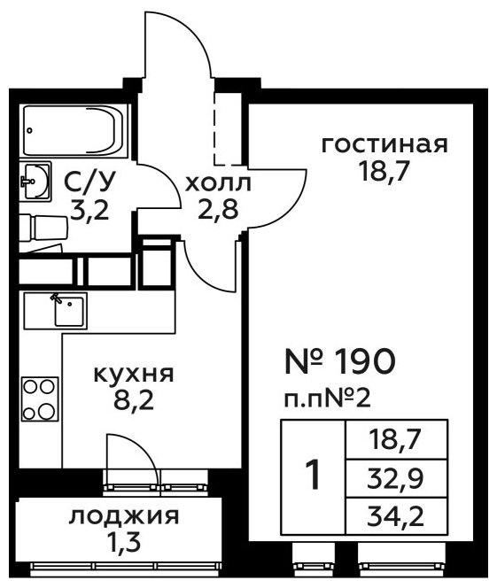 1-комнатная квартира без отделки, 34.2 м2, 21 этаж, сдача 2 квартал 2022 г., ЖК Новоград Павлино, корпус 18 - объявление 1249922 - фото №1