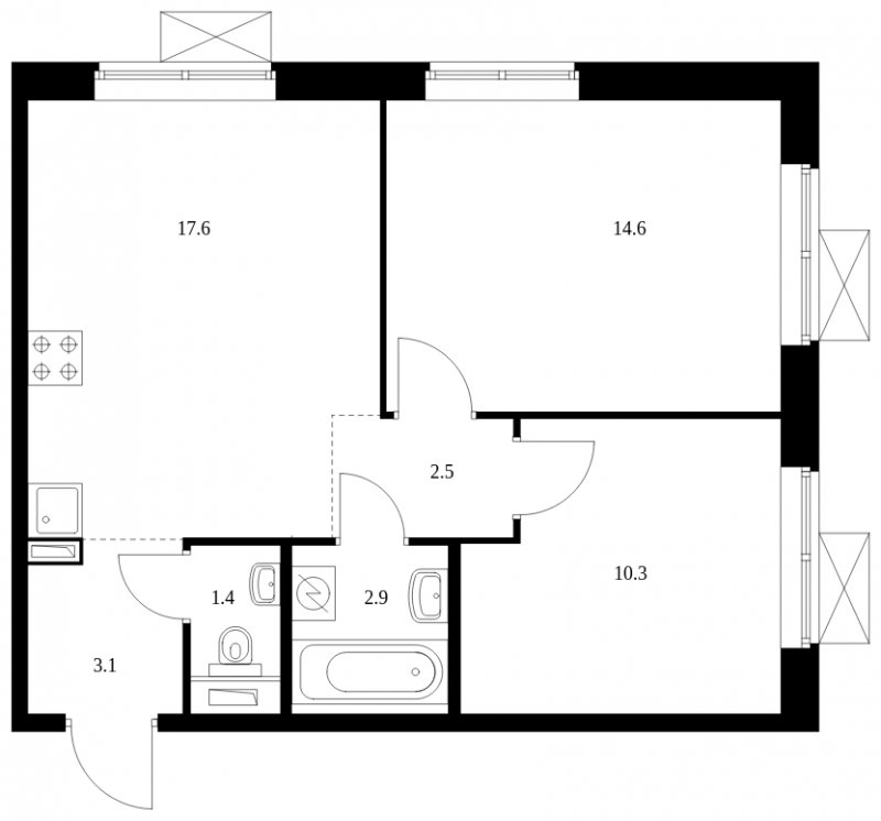 2-комнатная квартира с полной отделкой, 52.4 м2, 10 этаж, сдача 2 квартал 2024 г., ЖК Бунинские луга, корпус 3.7.2 - объявление 1716534 - фото №1