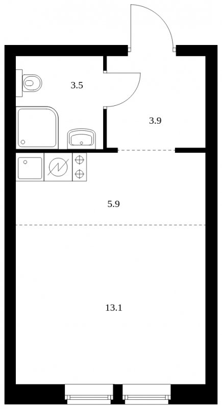 Студия с частичной отделкой, 26.4 м2, 22 этаж, сдача 4 квартал 2023 г., ЖК Кронштадтский 9, корпус 1.4 - объявление 1833261 - фото №1