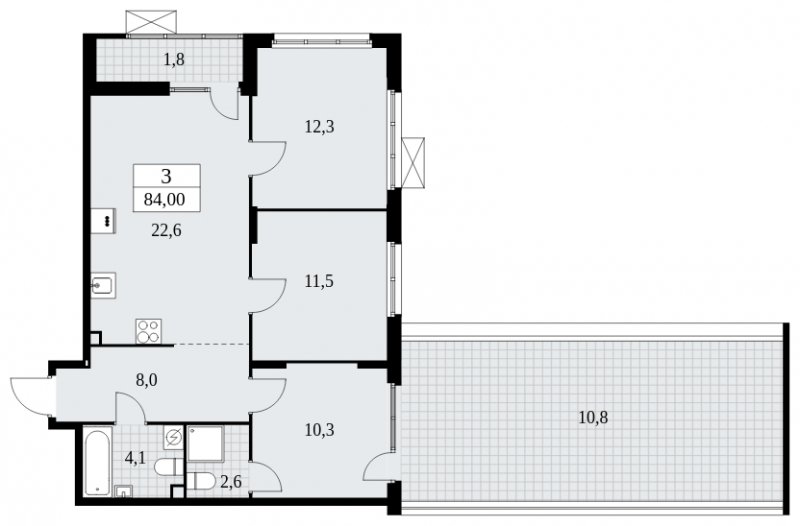 3-комнатная квартира без отделки, 84 м2, 2 этаж, сдача 4 квартал 2024 г., ЖК Бунинские кварталы, корпус 2.5 - объявление 1882662 - фото №1