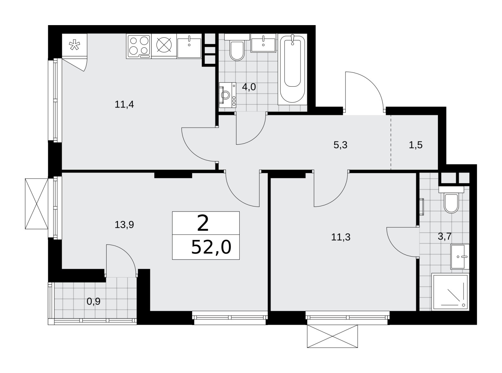 2-комнатная квартира без отделки, 52 м2, 6 этаж, сдача 1 квартал 2026 г., ЖК Деснаречье, корпус 4.2 - объявление 2263542 - фото №1