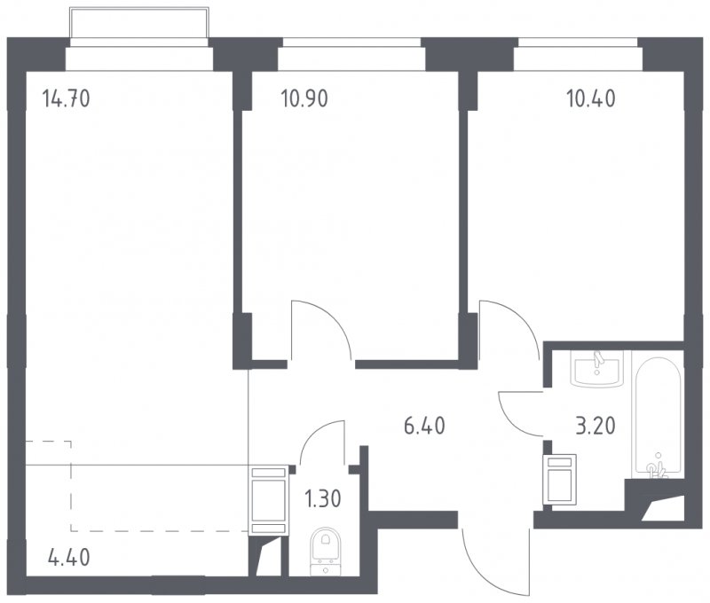 2-комнатная квартира с полной отделкой, 51.3 м2, 14 этаж, сдача 1 квартал 2023 г., ЖК Алхимово, корпус 3.1 - объявление 1589248 - фото №1