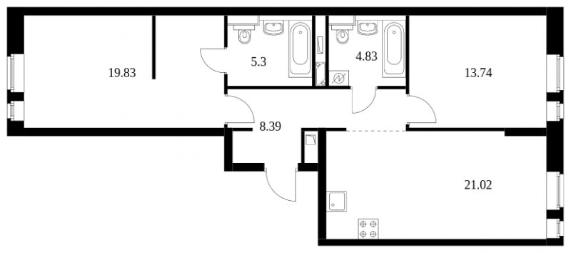 2-комнатная квартира без отделки, 73.11 м2, 4 этаж, сдача 4 квартал 2022 г., ЖК Green Park, корпус 7 - объявление 1490278 - фото №1