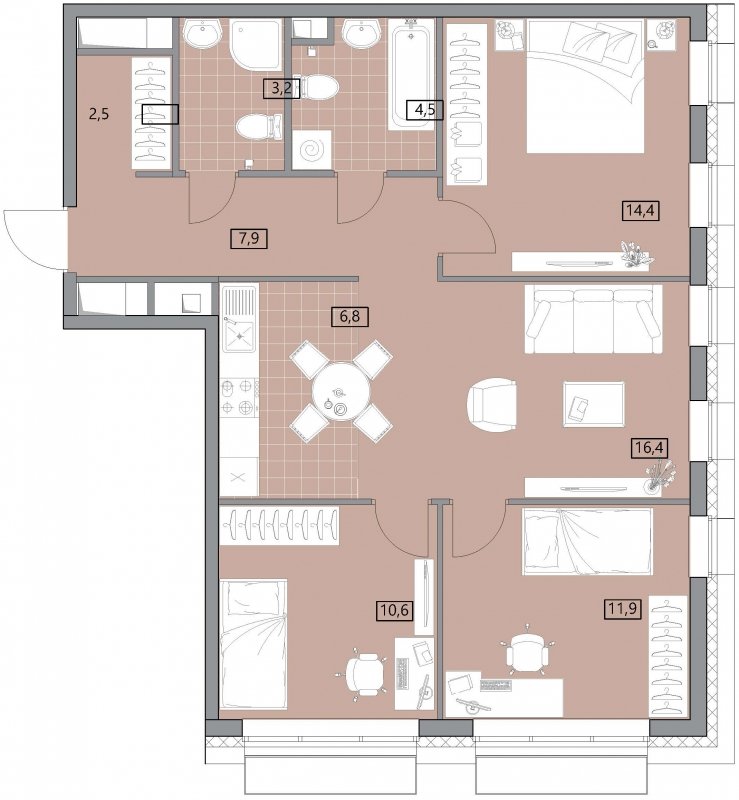 4-комнатная квартира (евро) с полной отделкой, 78.2 м2, 24 этаж, сдача 2 квартал 2022 г., ЖК Вестердам, корпус 3 - объявление 1415523 - фото №1