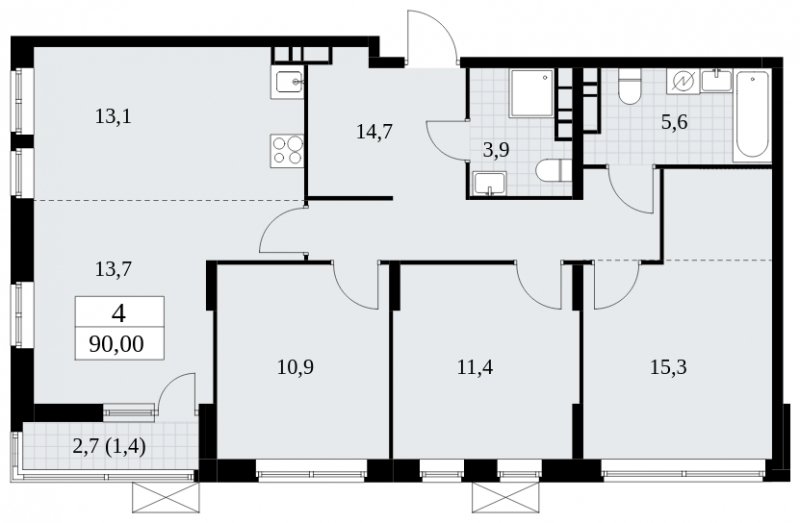 4-комнатная квартира (евро) без отделки, 90 м2, 18 этаж, сдача 1 квартал 2025 г., ЖК Прокшино, корпус 5.2.5 - объявление 2206486 - фото №1