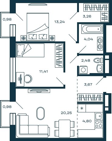 2-комнатная квартира без отделки, 63.73 м2, 21 этаж, сдача 3 квартал 2025 г., ЖК М_5, корпус 2 - объявление 2022024 - фото №1