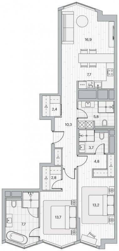 2-комнатная квартира 89 м2, 8 этаж, дом сдан, ЖК Береговой, корпус 5 - объявление 1931329 - фото №1