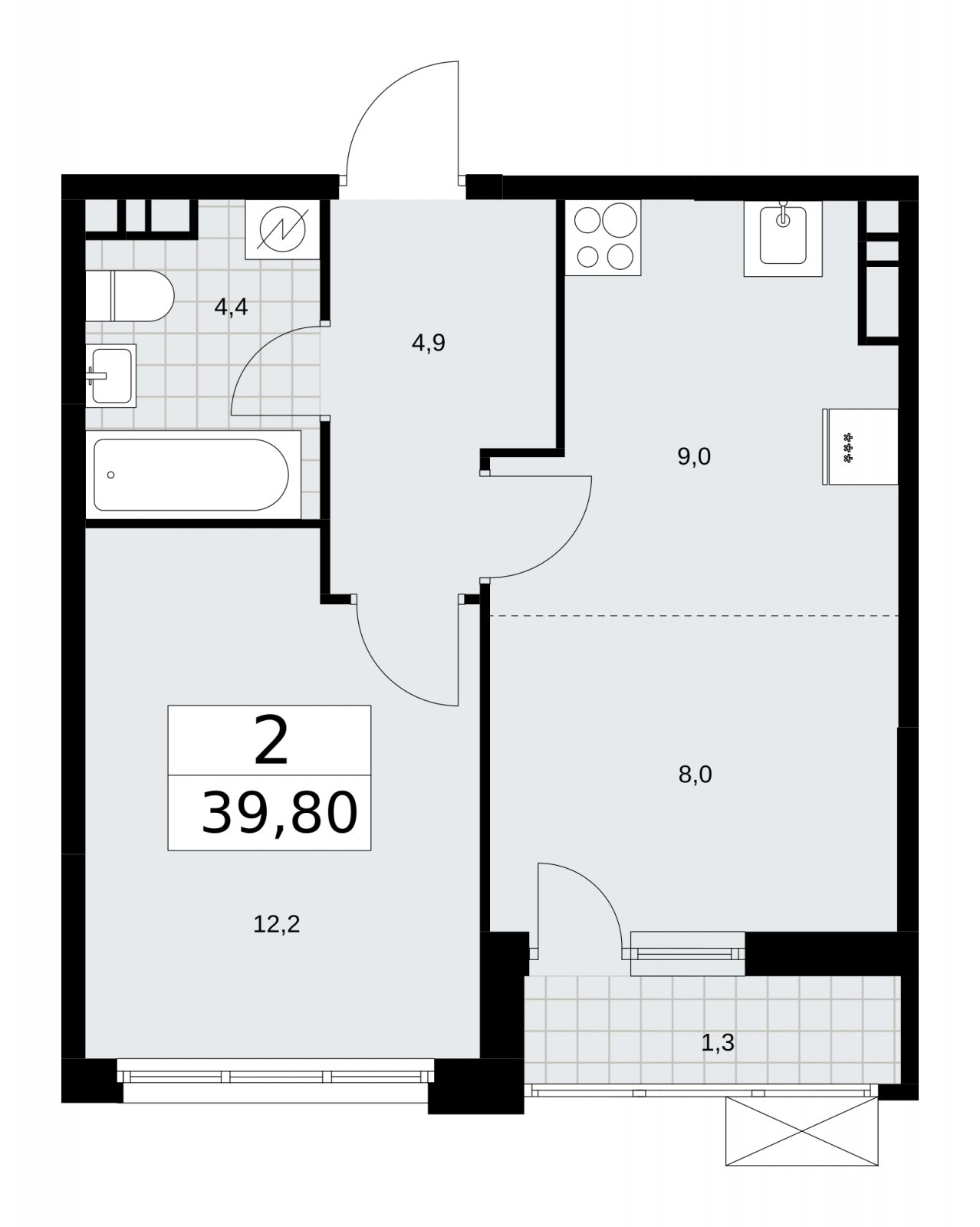 2-комнатная квартира (евро) без отделки, 39.8 м2, 7 этаж, сдача 3 квартал 2025 г., ЖК Скандинавия, корпус 28.1 - объявление 2201891 - фото №1