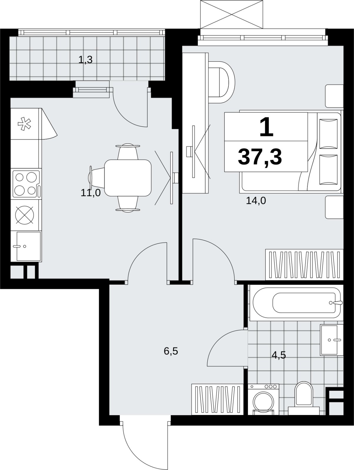 1-комнатная квартира с полной отделкой, 37.3 м2, 3 этаж, сдача 1 квартал 2027 г., ЖК Скандинавия, корпус 2.18.2.1 - объявление 2351050 - фото №1