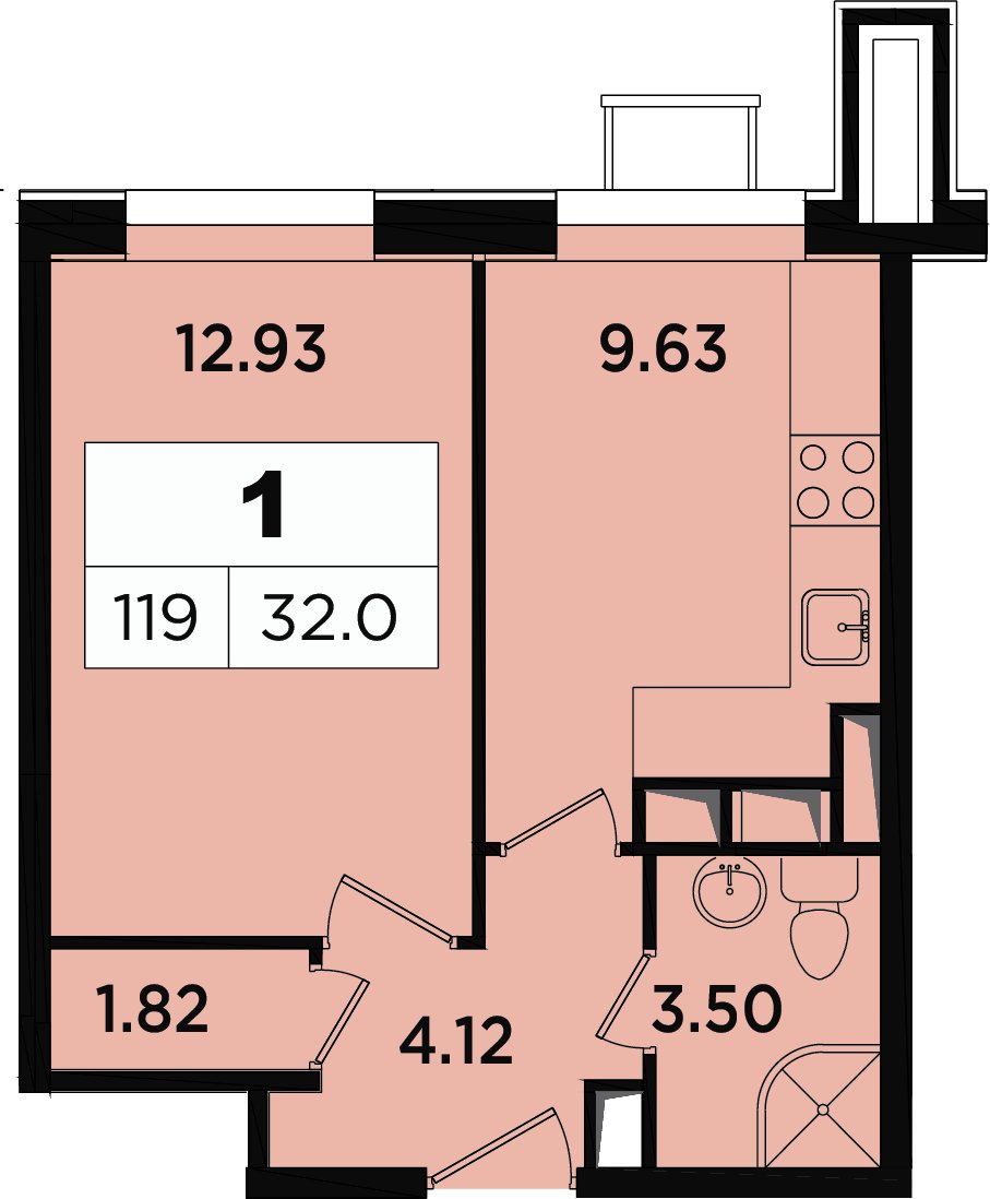 1-комнатные апартаменты без отделки, 30 м2, 6 этаж, дом сдан, ЖК Легендарный Квартал на Березовой  аллее, корпус 1 - объявление 2349050 - фото №1