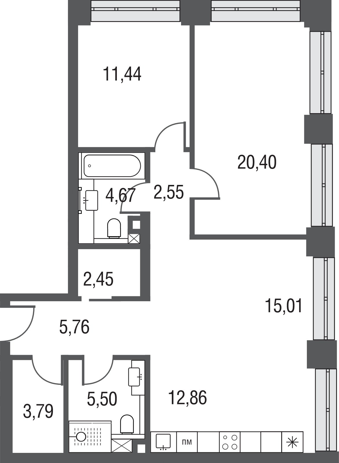3-комнатная квартира без отделки, 84.43 м2, 10 этаж, сдача 3 квартал 2023 г., ЖК AFI Park Воронцовский, корпус 4 - объявление 2047161 - фото №1