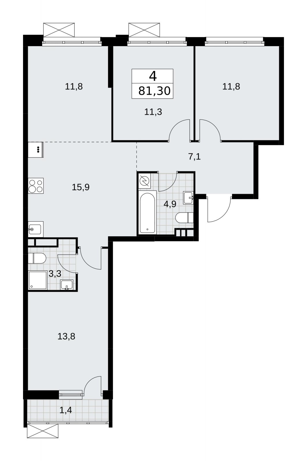 4-комнатная квартира (евро) без отделки, 81.3 м2, 4 этаж, сдача 3 квартал 2025 г., ЖК Скандинавия, корпус 28.1 - объявление 2201792 - фото №1