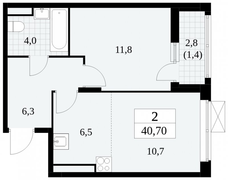 2-комнатная квартира (евро) без отделки, 40.7 м2, 15 этаж, сдача 2 квартал 2024 г., ЖК Прокшино, корпус 6.3 - объявление 1663014 - фото №1