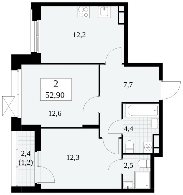 2-комнатная квартира без отделки, 52.9 м2, 4 этаж, сдача 1 квартал 2025 г., ЖК Скандинавия, корпус 2.27.3 - объявление 1840634 - фото №1