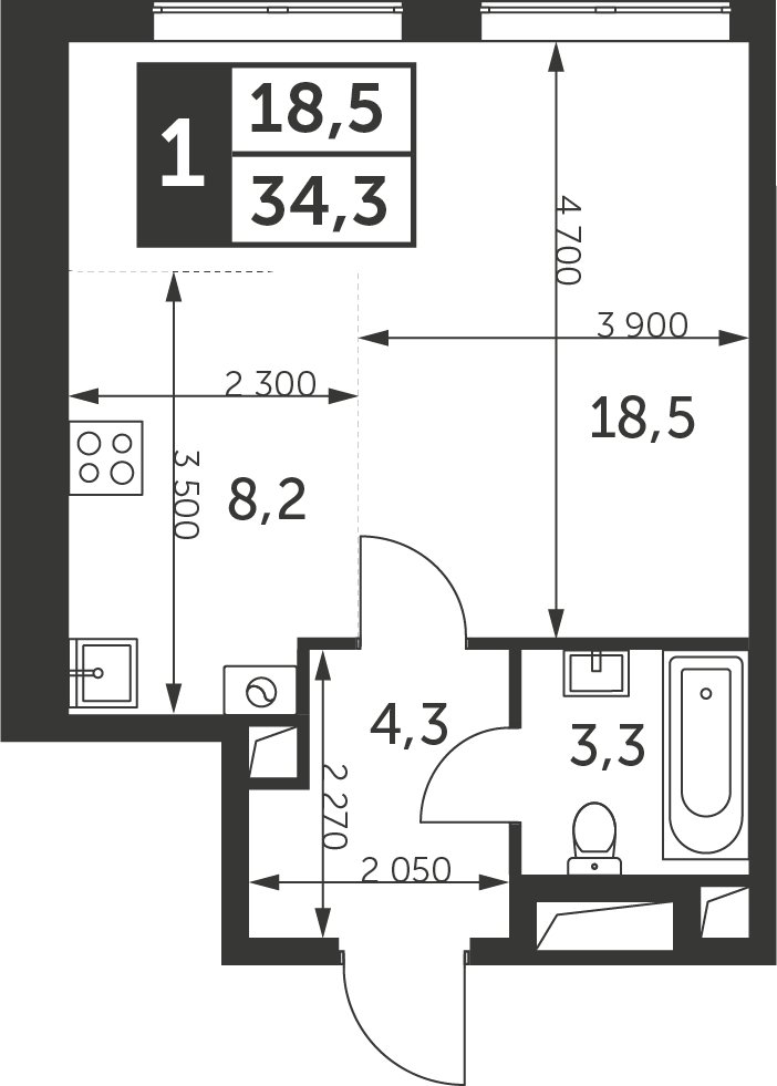 Студия с частичной отделкой, 34.3 м2, 32 этаж, сдача 4 квартал 2023 г., ЖК Архитектор, корпус 2 - объявление 2207387 - фото №1