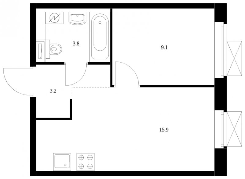 1-комнатная квартира с полной отделкой, 32 м2, 10 этаж, сдача 3 квартал 2024 г., ЖК Люблинский парк, корпус 15 - объявление 1698959 - фото №1
