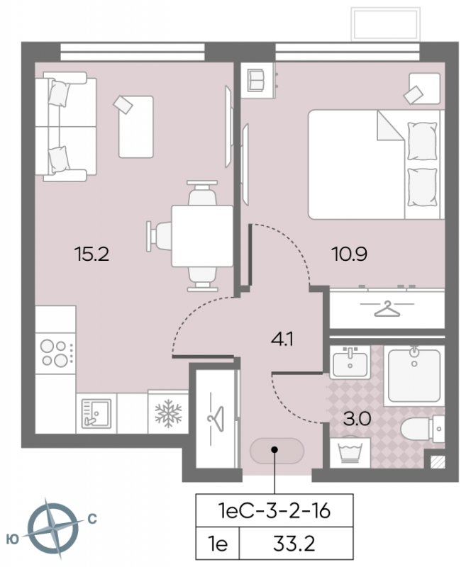 1-комнатная квартира с полной отделкой, 32.9 м2, 9 этаж, сдача 3 квартал 2024 г., ЖК Лучи, корпус 15 - объявление 1943434 - фото №1