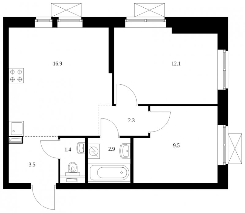 2-комнатная квартира с полной отделкой, 48.6 м2, 24 этаж, сдача 2 квартал 2023 г., ЖК Второй Нагатинский, корпус 3 - объявление 1552649 - фото №1