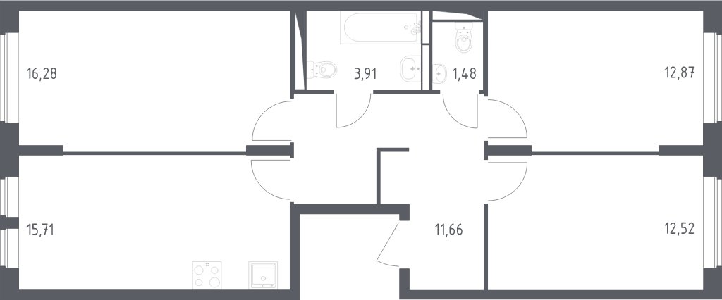 3-комнатная квартира с полной отделкой, 74.43 м2, 14 этаж, сдача 1 квартал 2025 г., ЖК Остафьево, корпус 17 - объявление 2000955 - фото №1