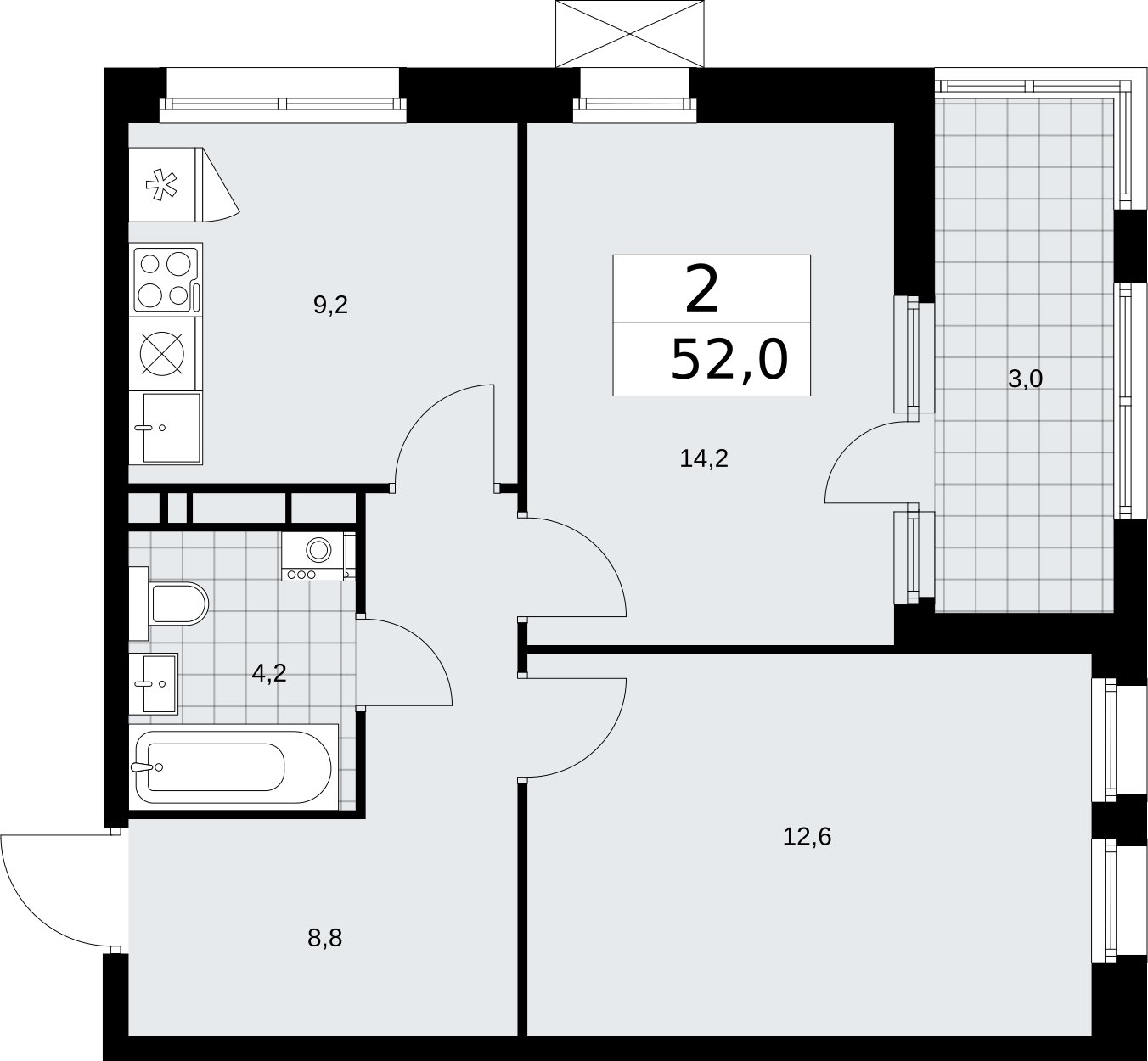 2-комнатная квартира с частичной отделкой, 52 м2, 9 этаж, сдача 2 квартал 2026 г., ЖК Скандинавия, корпус 25.3 - объявление 2283924 - фото №1