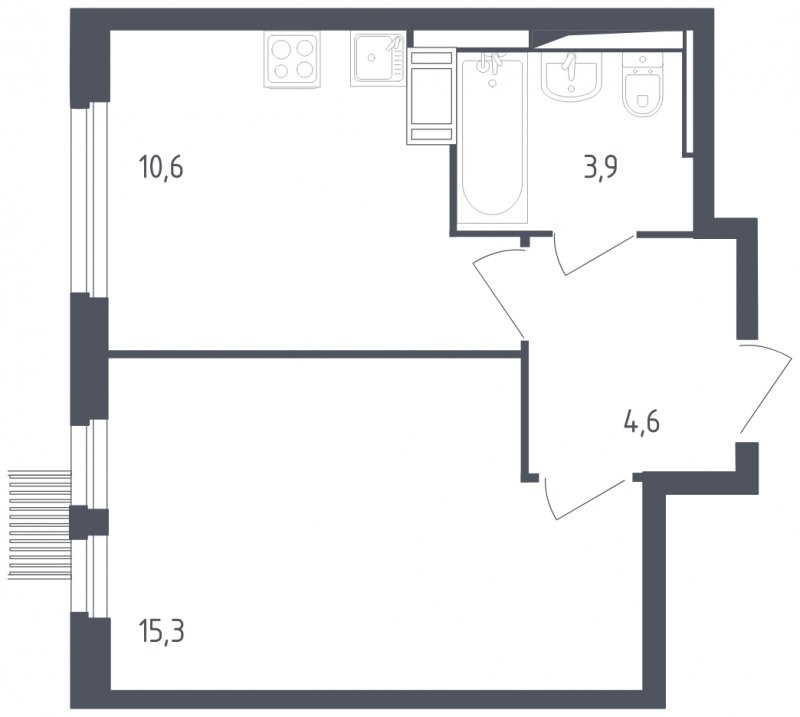 1-комнатная квартира с полной отделкой, 34.4 м2, 12 этаж, сдача 2 квартал 2025 г., ЖК Мытищи Парк, корпус 4 - объявление 1848271 - фото №1