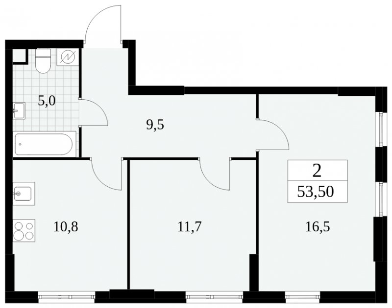 2-комнатная квартира без отделки, 53.5 м2, 2 этаж, сдача 2 квартал 2025 г., ЖК Южные сады, корпус 2.3 - объявление 1758117 - фото №1