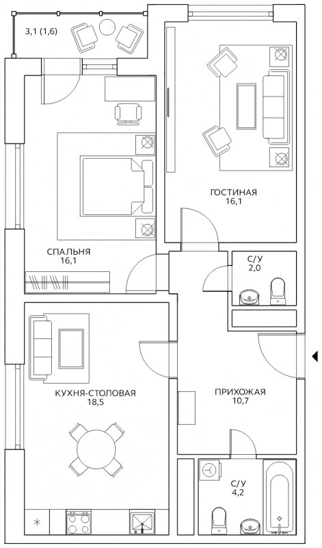 2-комнатная квартира с полной отделкой, 69.2 м2, 22 этаж, сдача 4 квартал 2022 г., ЖК Авиатика, корпус 3 - объявление 1805976 - фото №1