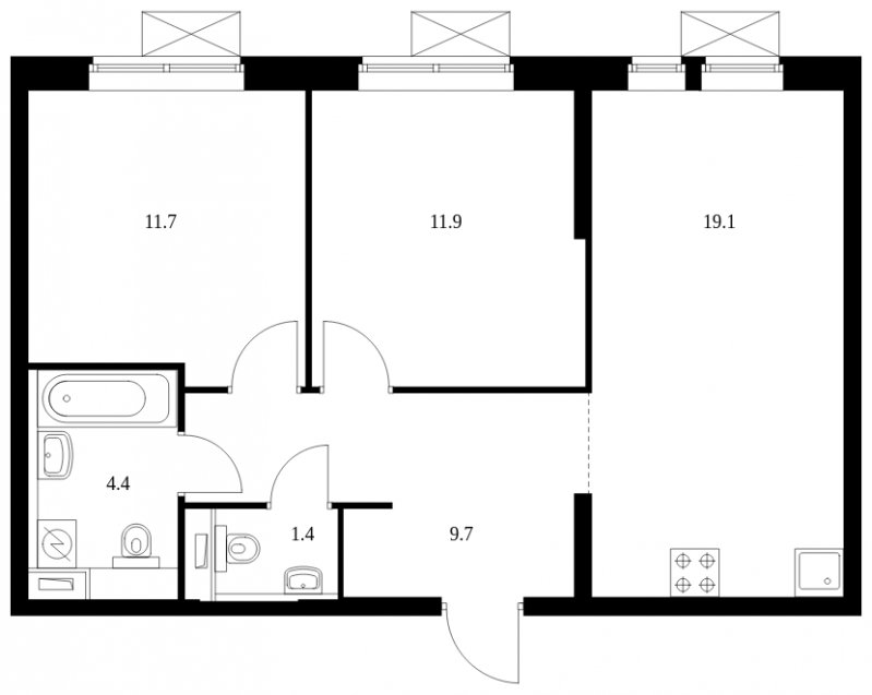 2-комнатная квартира с полной отделкой, 58.2 м2, 3 этаж, сдача 4 квартал 2023 г., ЖК Второй Нагатинский, корпус 4 - объявление 1696790 - фото №1