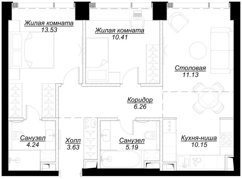 2-комнатная квартира с частичной отделкой, 64.41 м2, 19 этаж, сдача 4 квартал 2024 г., ЖК MOD, корпус Mod.D - объявление 1788344 - фото №1
