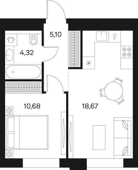 1-комнатная квартира без отделки, 38.77 м2, 16 этаж, сдача 4 квартал 2024 г., ЖК FØRST, корпус 2 - объявление 1974560 - фото №1