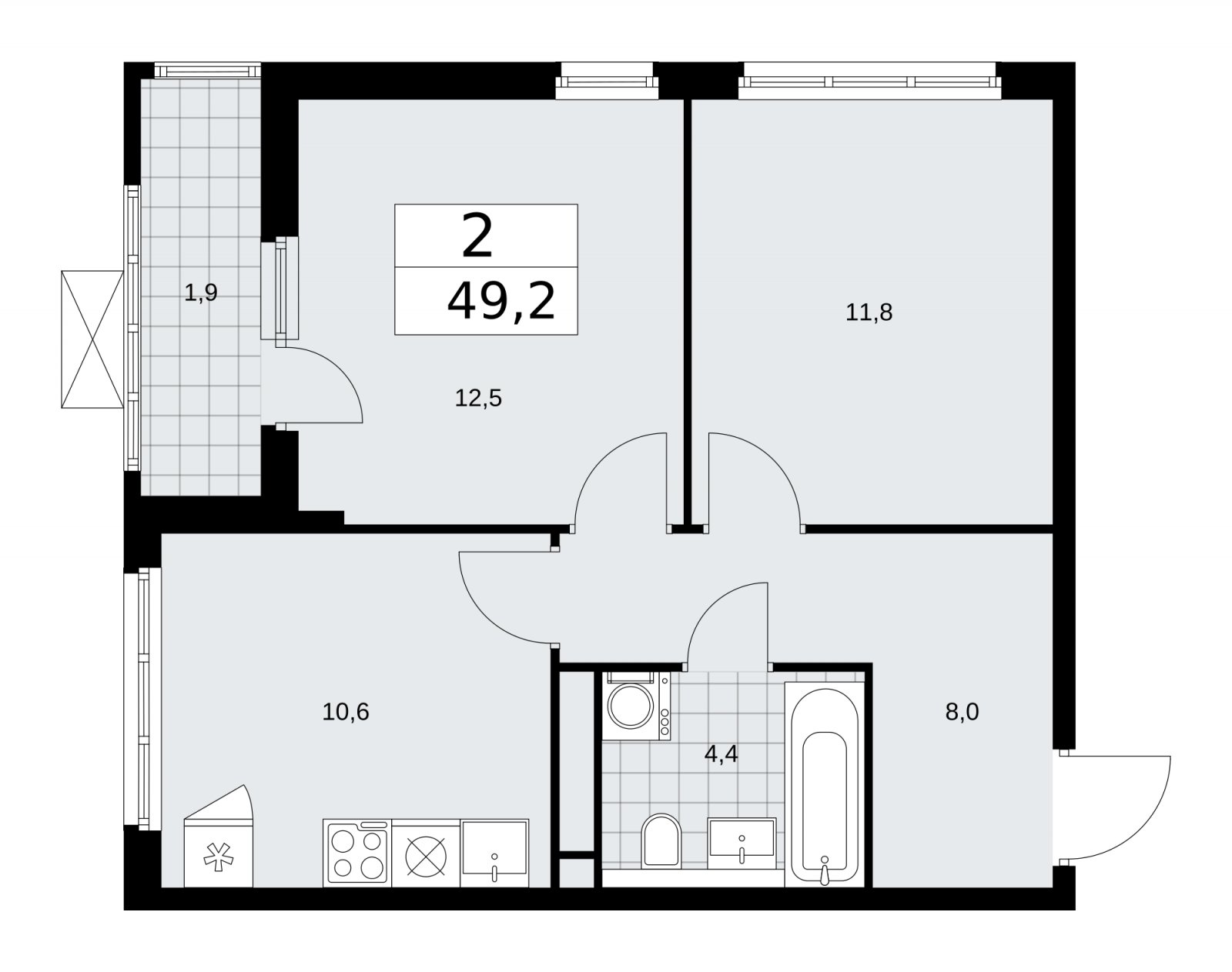 2-комнатная квартира без отделки, 49.2 м2, 10 этаж, сдача 1 квартал 2026 г., ЖК Прокшино, корпус 11.2.2 - объявление 2270121 - фото №1